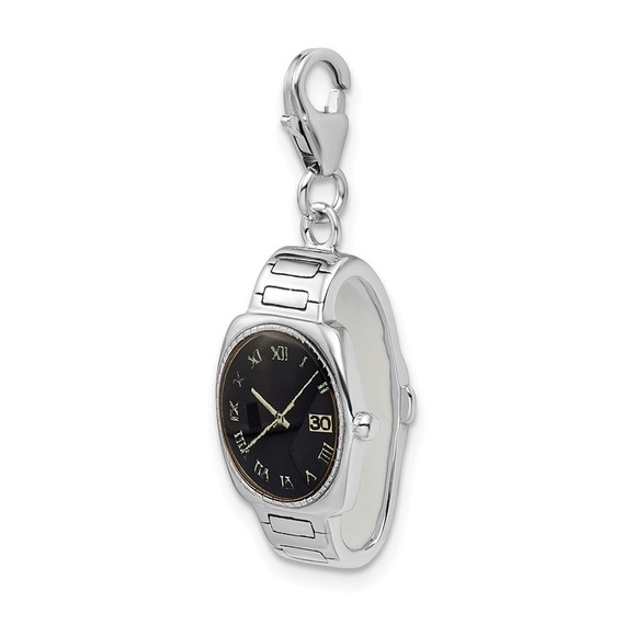 Sterling Silver Polished 3-D Enameled Wristwatch Bracelet Charm Lobster Clasp